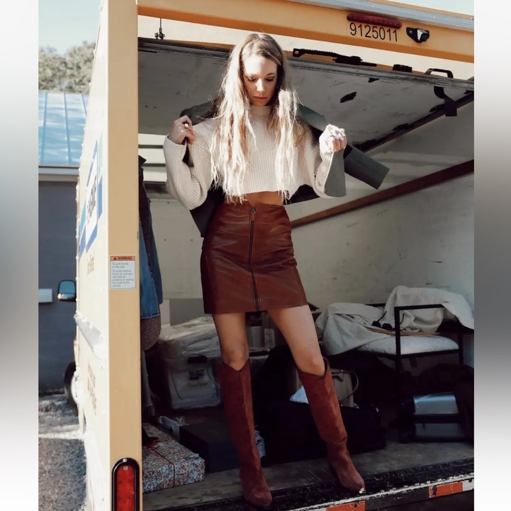 ba&sh Melba Lamb Leather Zip Up Mini Skirt - Picture 2 of 14